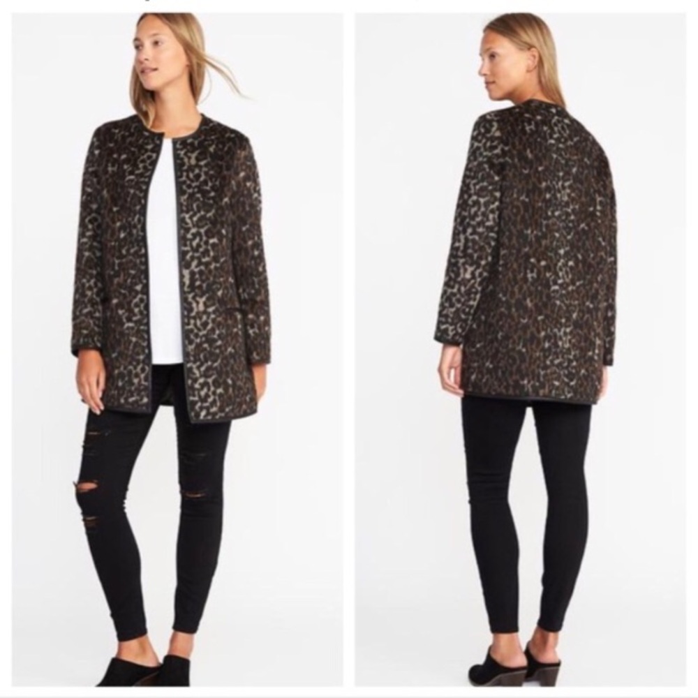 Old Navy Animal Print Coatigan Leather Trim XS